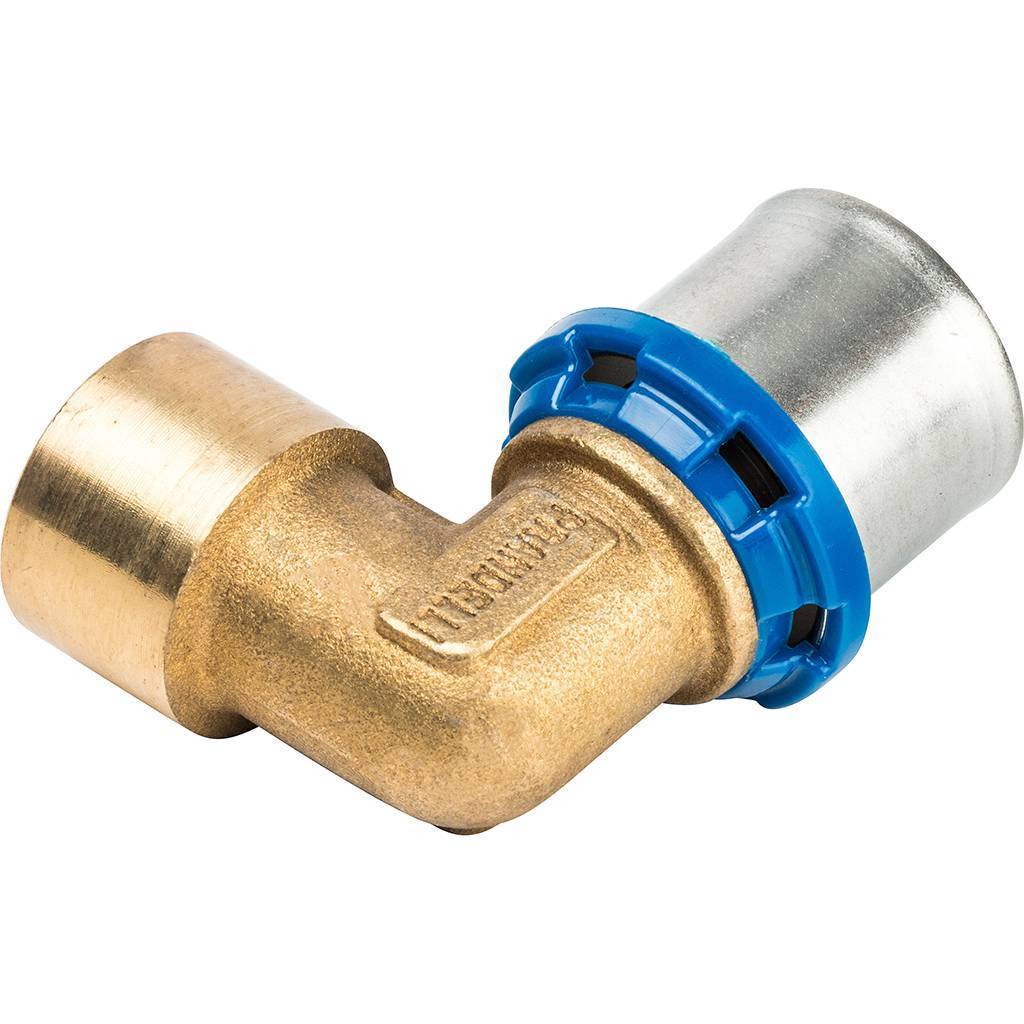 Угольник Prandelli Multyrama 90 с внут.рез. (26х3)х1/2 профиль H, TH, U для металлопластиковых труб прессовой, 509.04.02.6