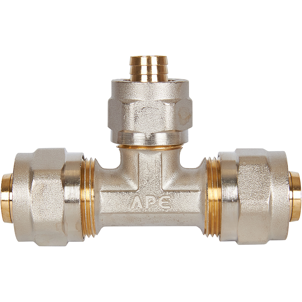 Тройник переходной STOUT 20х16х20 для металлопластиковых труб винтовой, SFS-0010-201620