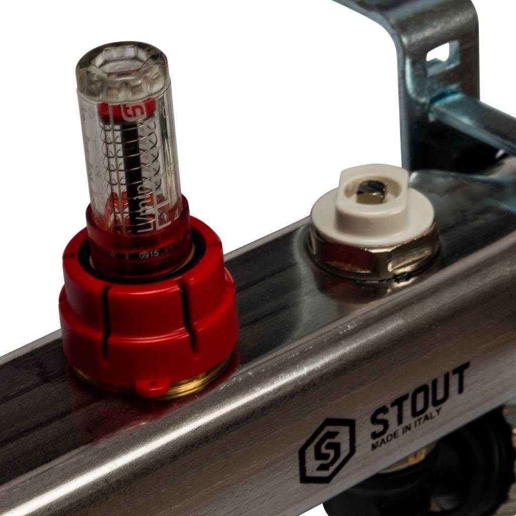 Коллектор из нержавеющей стали с расходомерами, с клапаном вып. воздуха и сливом STOUT 2 выхода, SMS-0927-000002