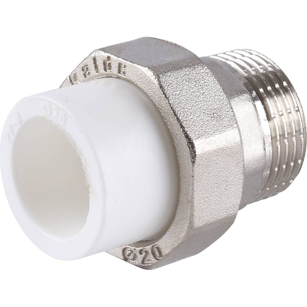 Муфта разъемная Kalde с наружной резьбой 20х1/2 для полипропиленовых труб под сварку (цвет белый)