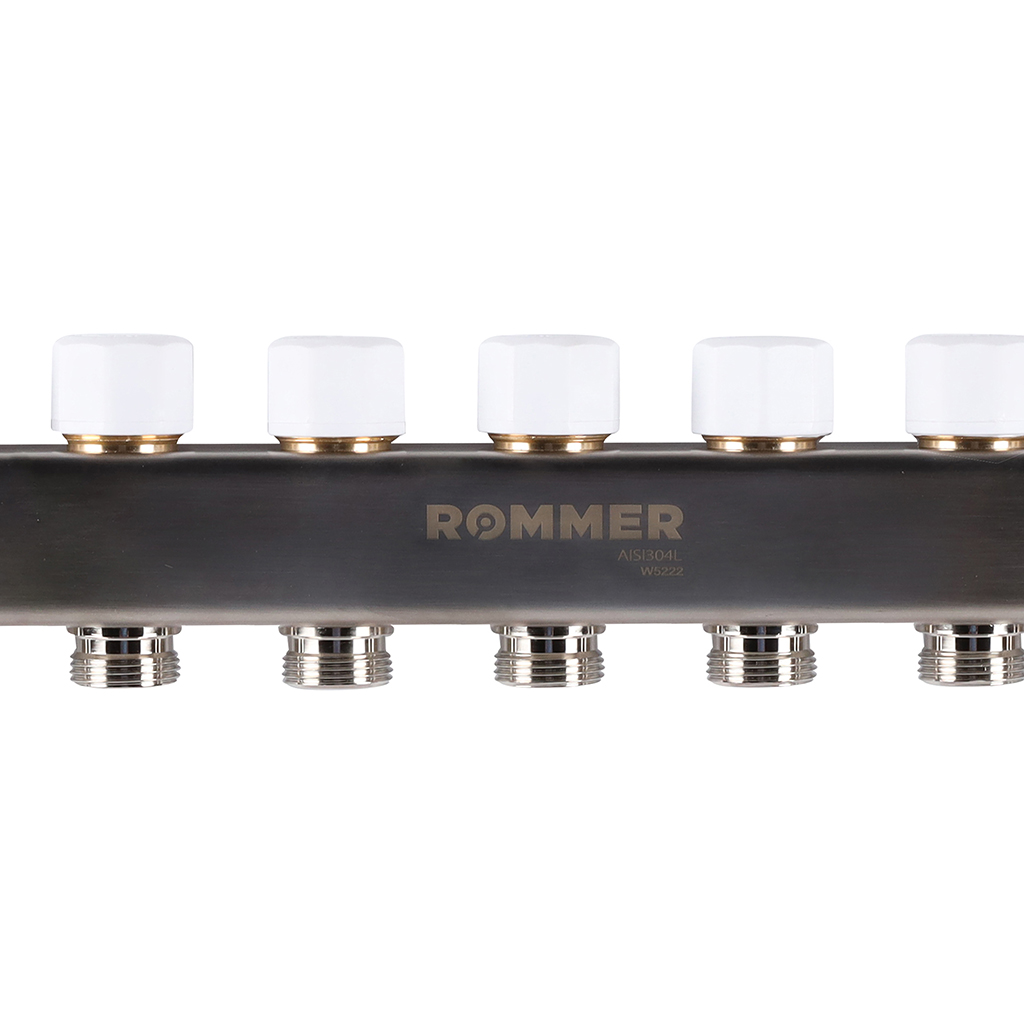 Коллектор из нержавеющей стали с расходомерами ROMMER, с клапаном вып. воздуха и сливом 12 выходов