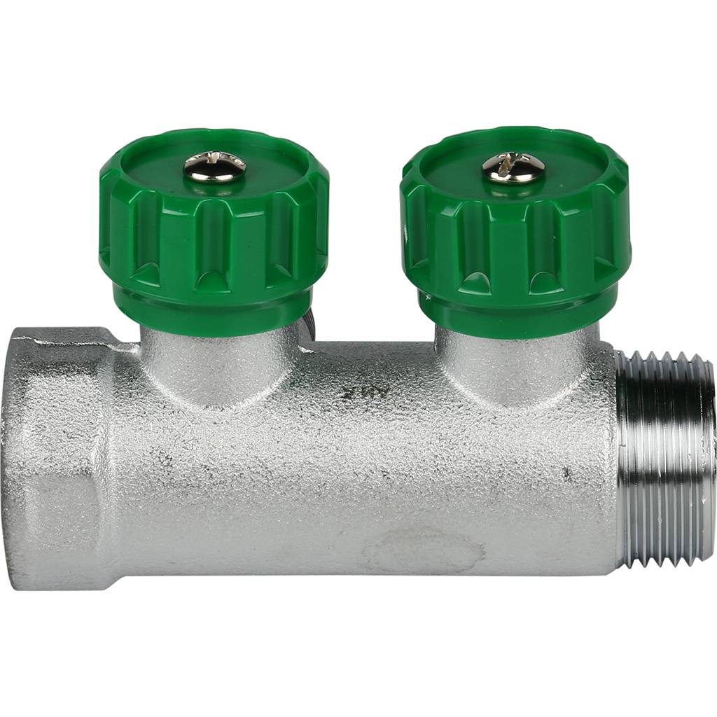 Коллектор распределительный FAR 1 , проходной, хромированный, 2 отвода 3/4  плоское уплотнение