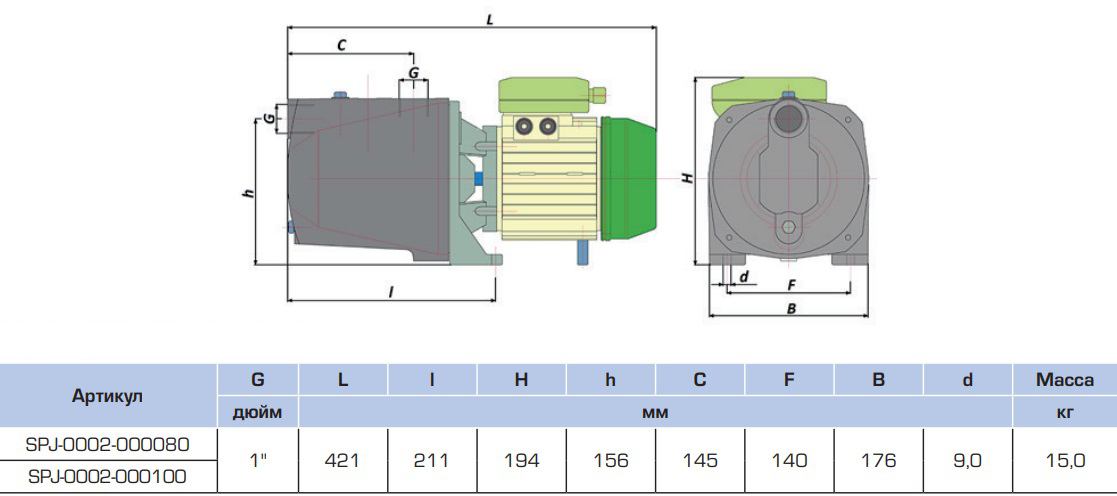 Насос поверхностный STOUT 600 Вт, SPJ-0002-000080