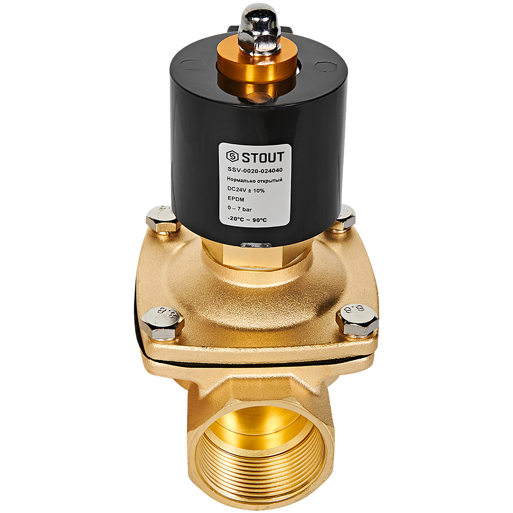 Клапан соленоидный (электромагнитный) STOUT прямого действия НО 24В G1 1/2 SSV-0020-024040