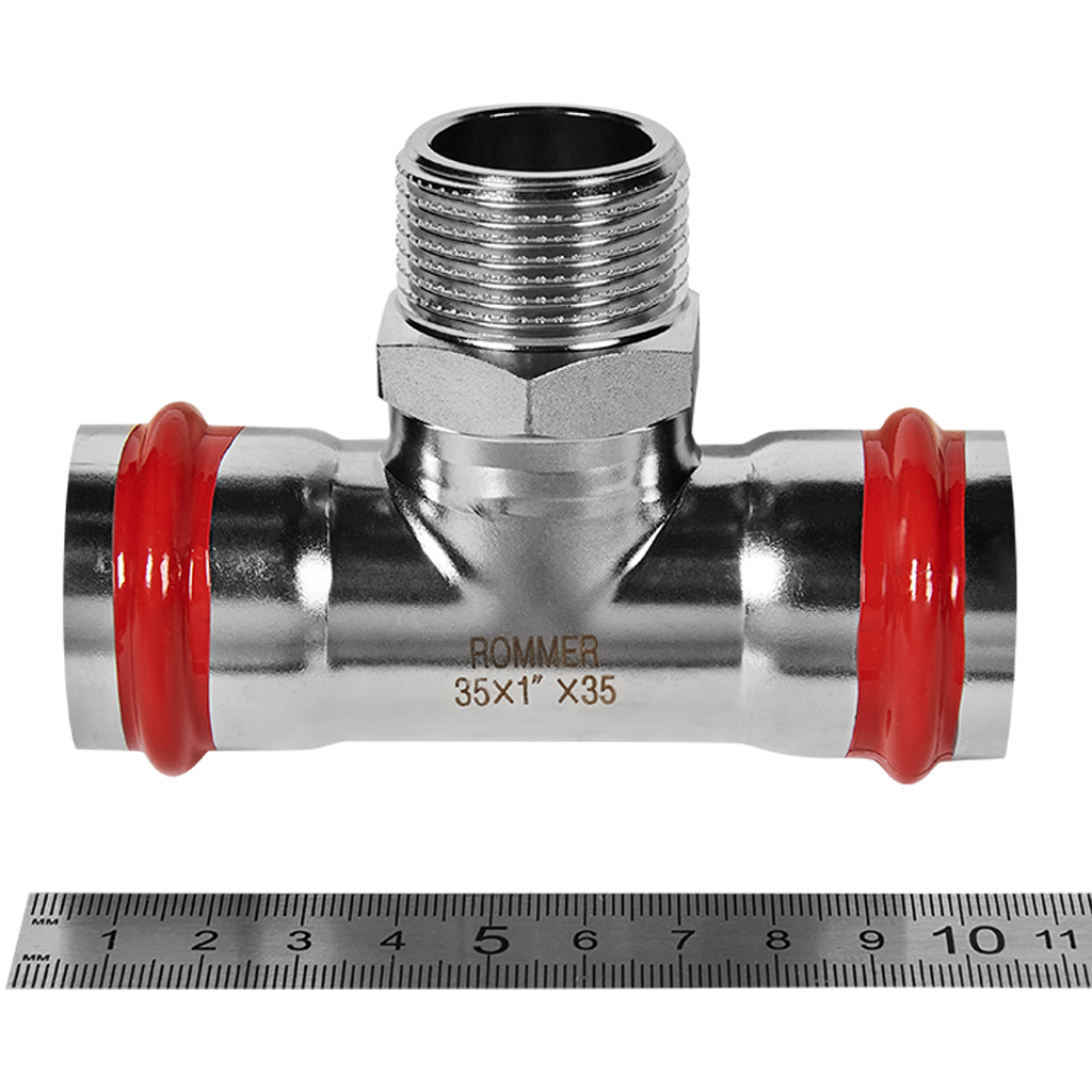 Тройник-переходник-НР ROMMER 35х1 из нержавеющей стали прессовой