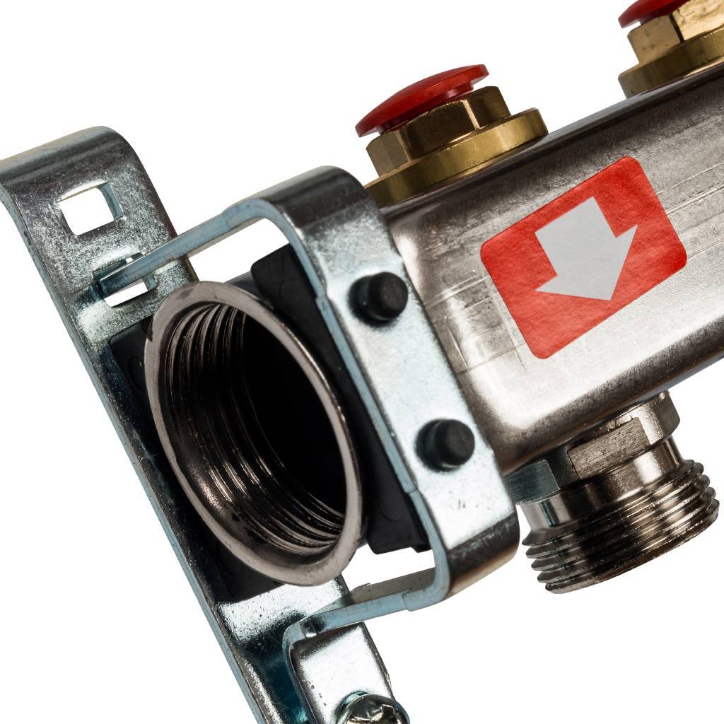 Коллектор из нержавеющей стали без расходомеров, с клапаном вып. воздуха и сливом STOUT 7 выходов, SMS-0932-000007