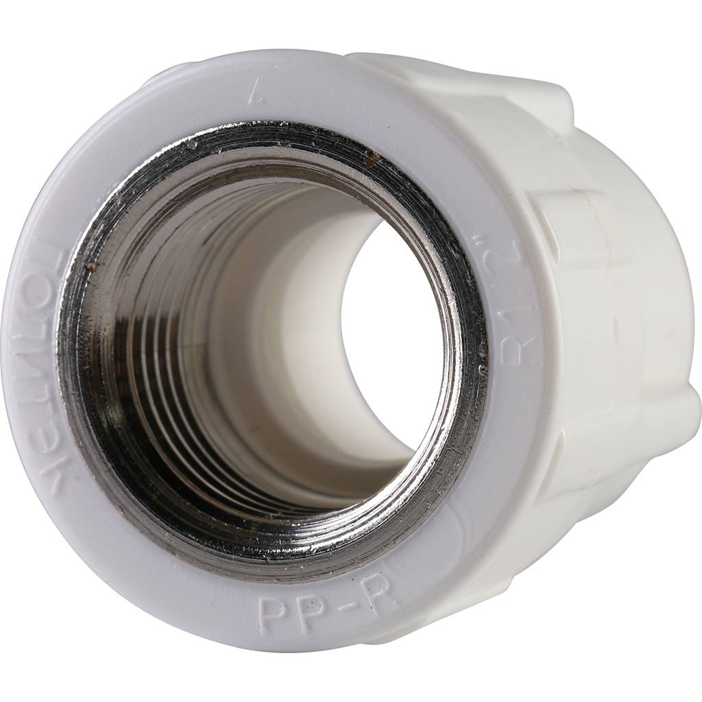 Муфта комбинированная Политэк 20х1/2 внутр. резьба для полипропиленовых труб под сварку (цвет белый), 9100002012