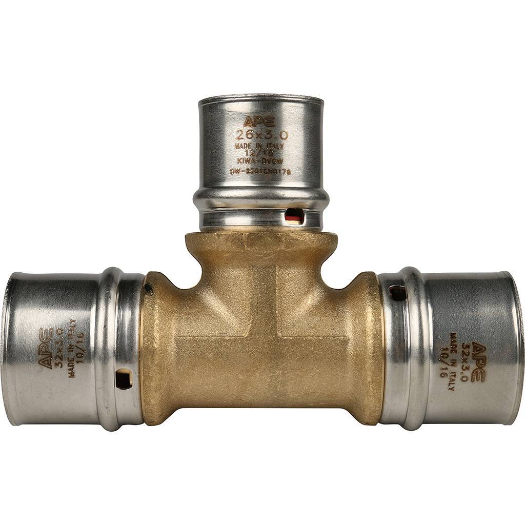 Тройник переходной STOUT 32х26х32 для металлопластиковых труб прессовой, SFP-0005-322632