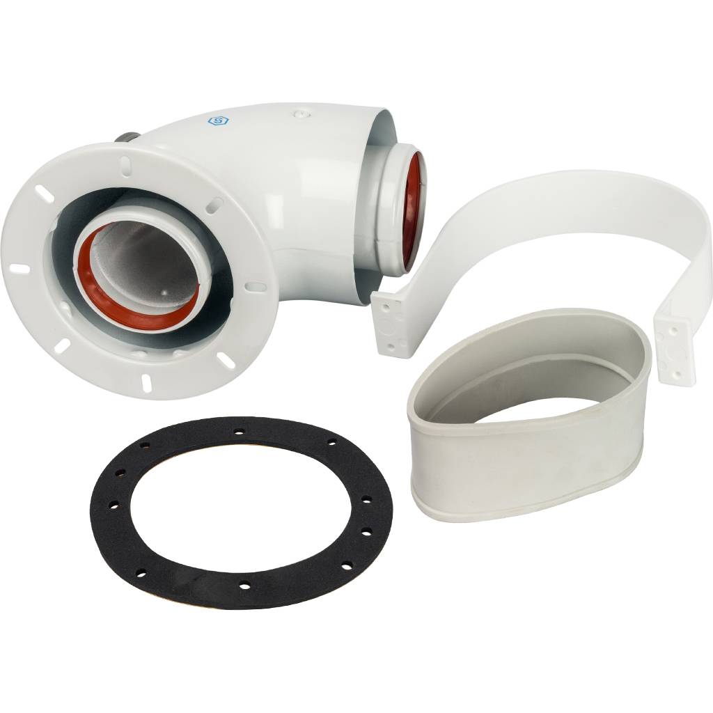 Адаптер для котла угловой STOUT DN60/100 90° коаксиальный (совместимый с Bosch, Buderus)(с логотипом)