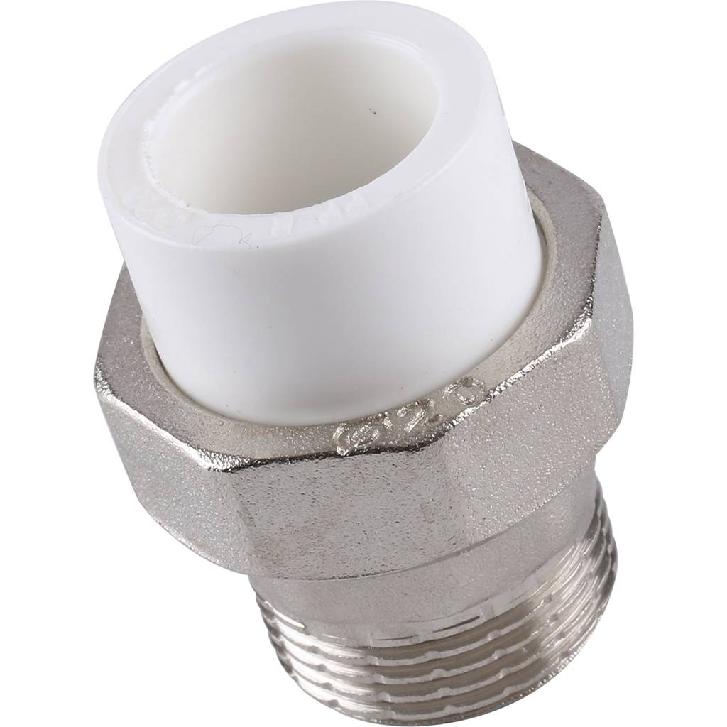 Муфта разъемная Kalde с наружной резьбой 20х1/2 для полипропиленовых труб под сварку (цвет белый), 3252-tum-200b00