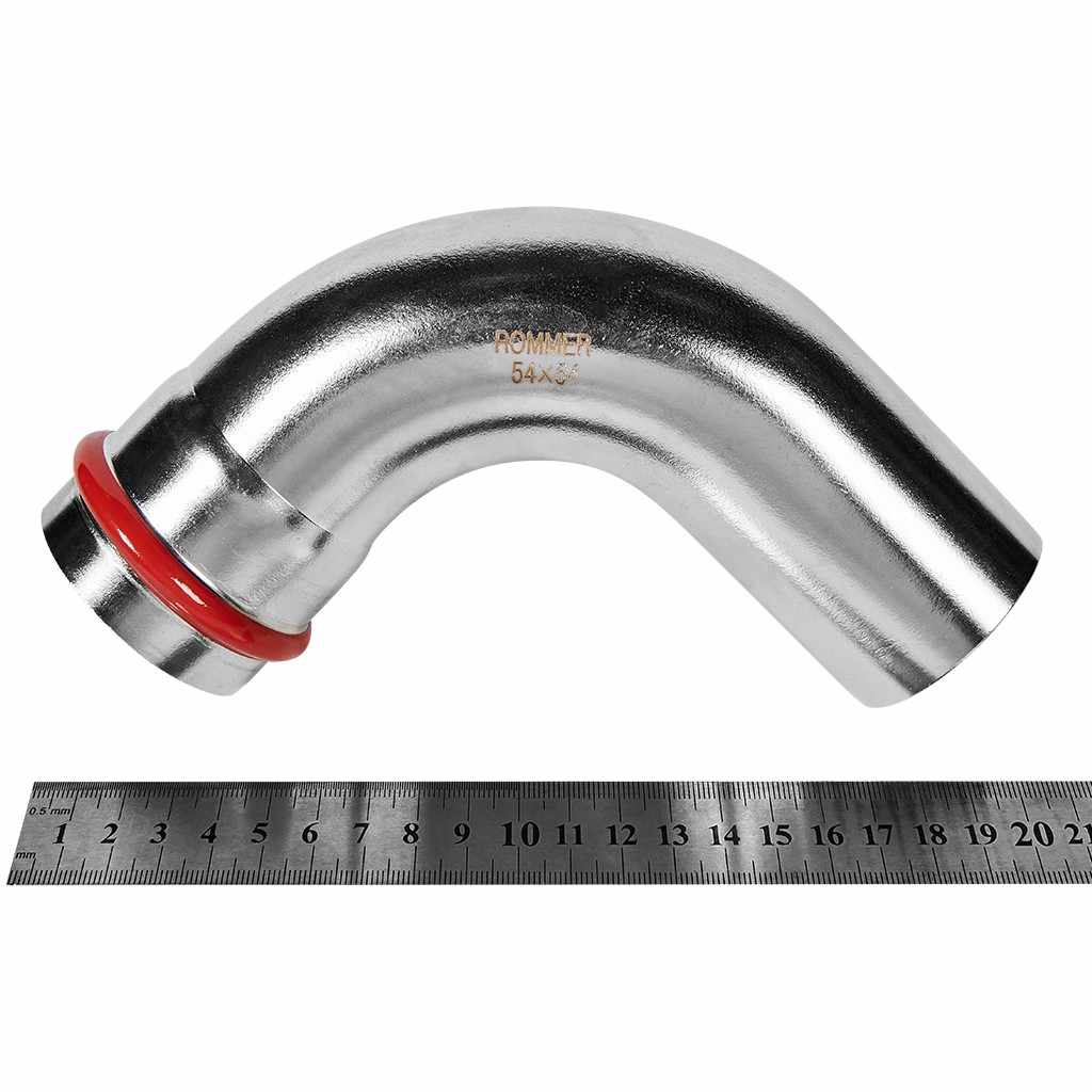 Угольник ROMMER однораструбный 90° ВПр-НПр, 54, из нержавеющей стали прессовой, RSS-1002-000054