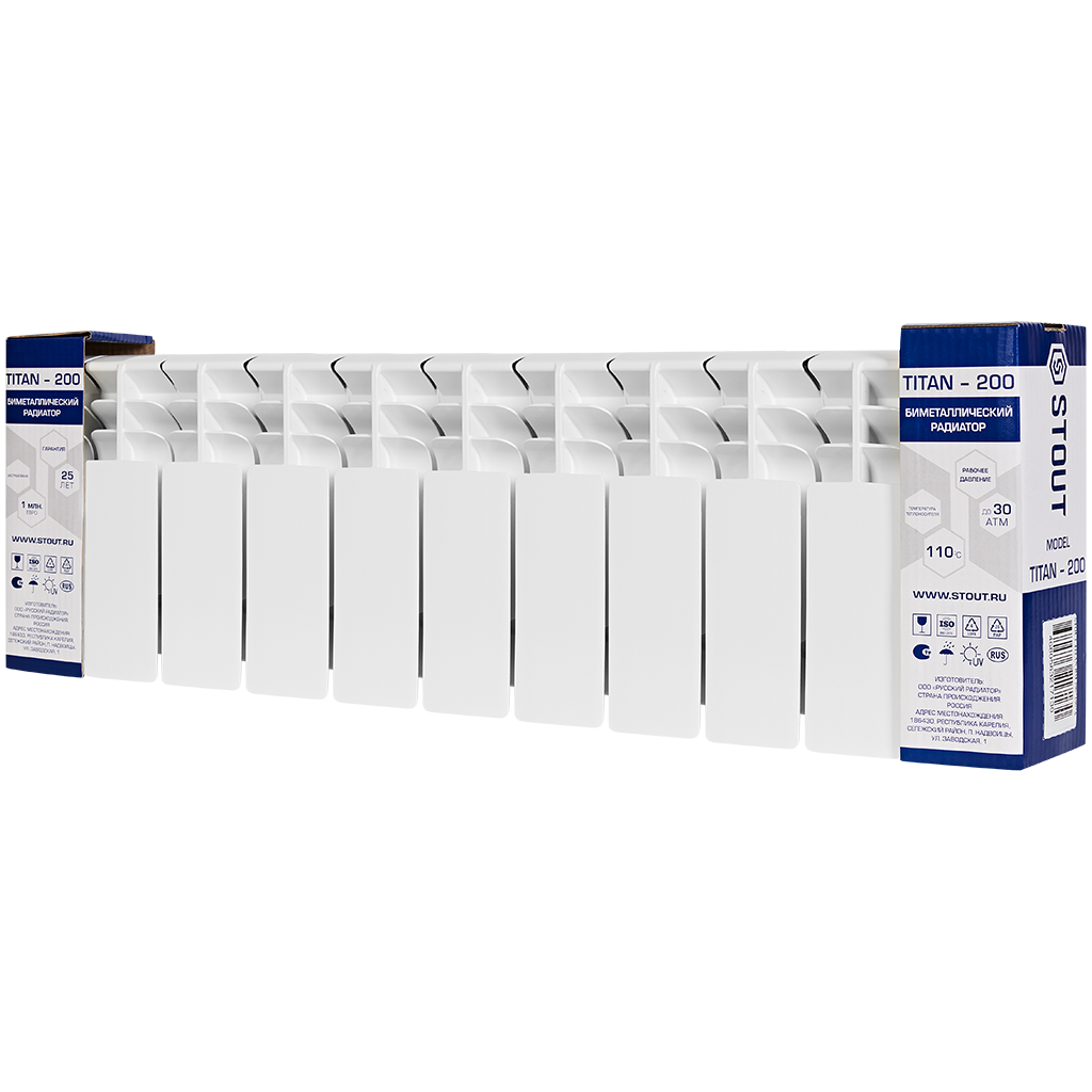 Радиатор биметаллический STOUT TITAN 200 11 секций боковое подключение (белый RAL 9016)