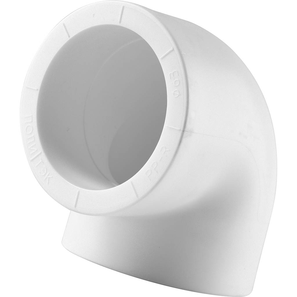 Угольник Политэк d=63 90* для полипропиленовых труб под сварку (цвет белый), 9000000363