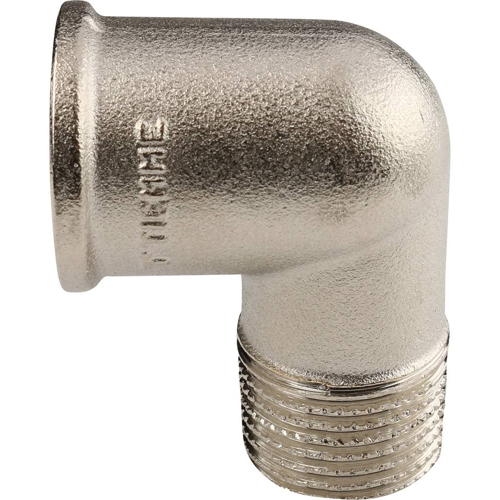 Угольник TIEMME НВ никелированный 1/2х1/2 для стальных труб резьбовой, 1500057