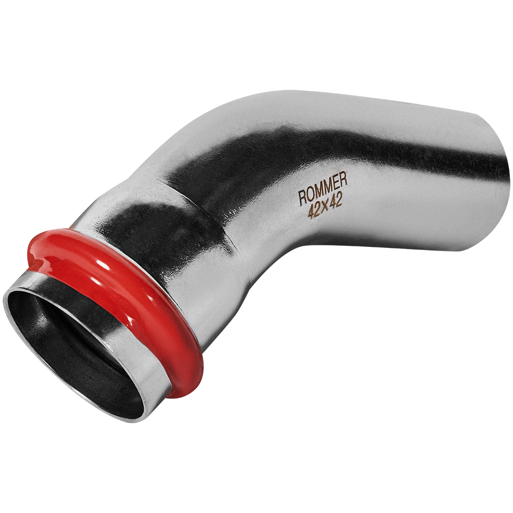 Угольник ROMMER однораструбный 45°-НПр, 42, из нержавеющей стали прессовой