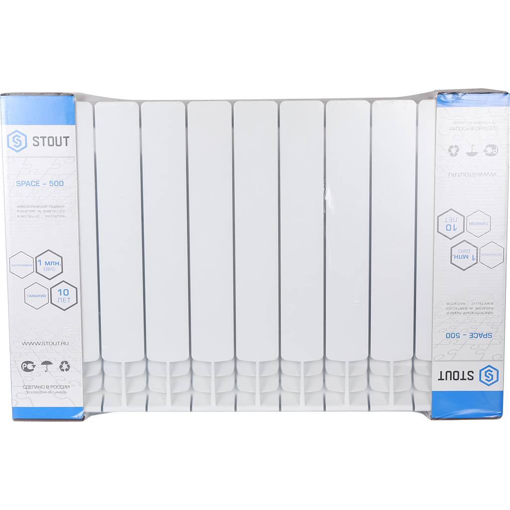 Радиатор биметаллический STOUT Space 500 11 секций боковое подключение RAL9016, SRB-0310-050011