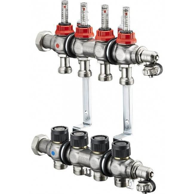 Группа коллекторная Oventrop Multidis SF 4 со встроенными ротаметрами на 4 контура