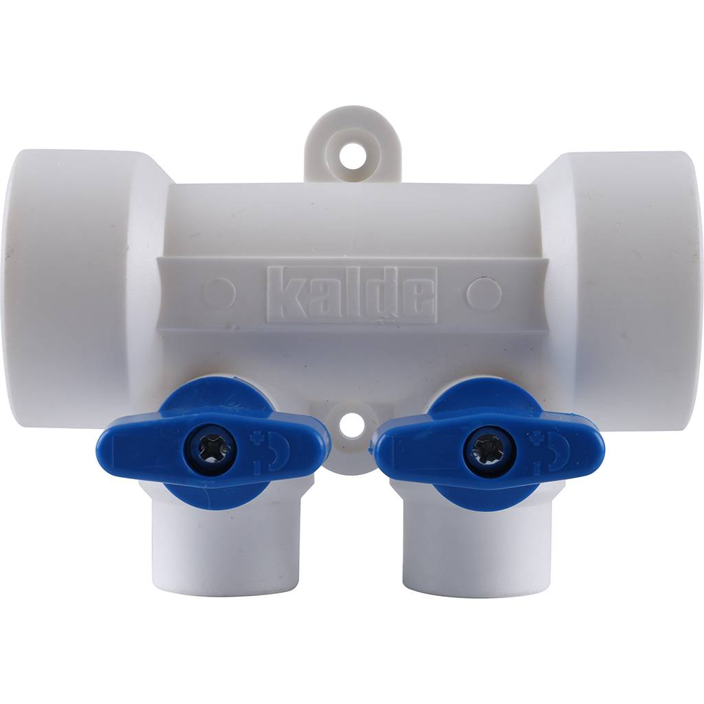 Коллектор с запорными кранами для полипропиленовых труб Kalde (2 выхода)