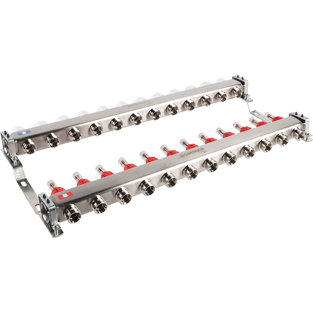 Коллектор из нержавеющей стали с расходомерами ROMMER 12 выходов, RMS-1200-000012