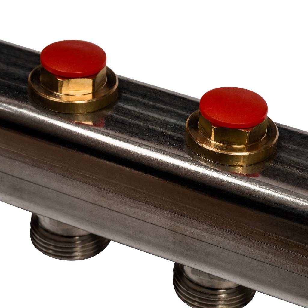 Коллектор из нержавеющей стали без расходомеров, с клапаном вып. воздуха и сливом STOUT 7 выходов, SMS-0932-000007