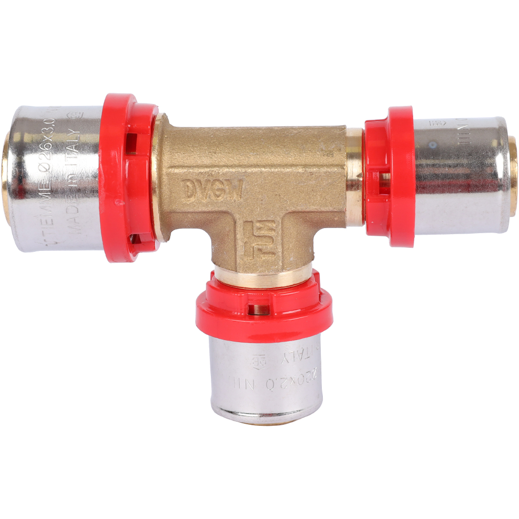 Тройник TIEMME редукционный 26x20x20 для металлопластиковых труб прессовой, 1650047