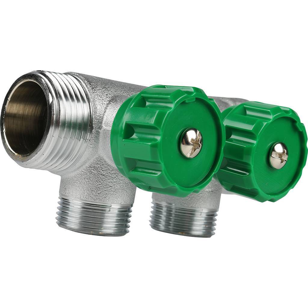 Коллектор распределительный FAR 1 , проходной, хромированный, 2 отвода 3/4  плоское уплотнение