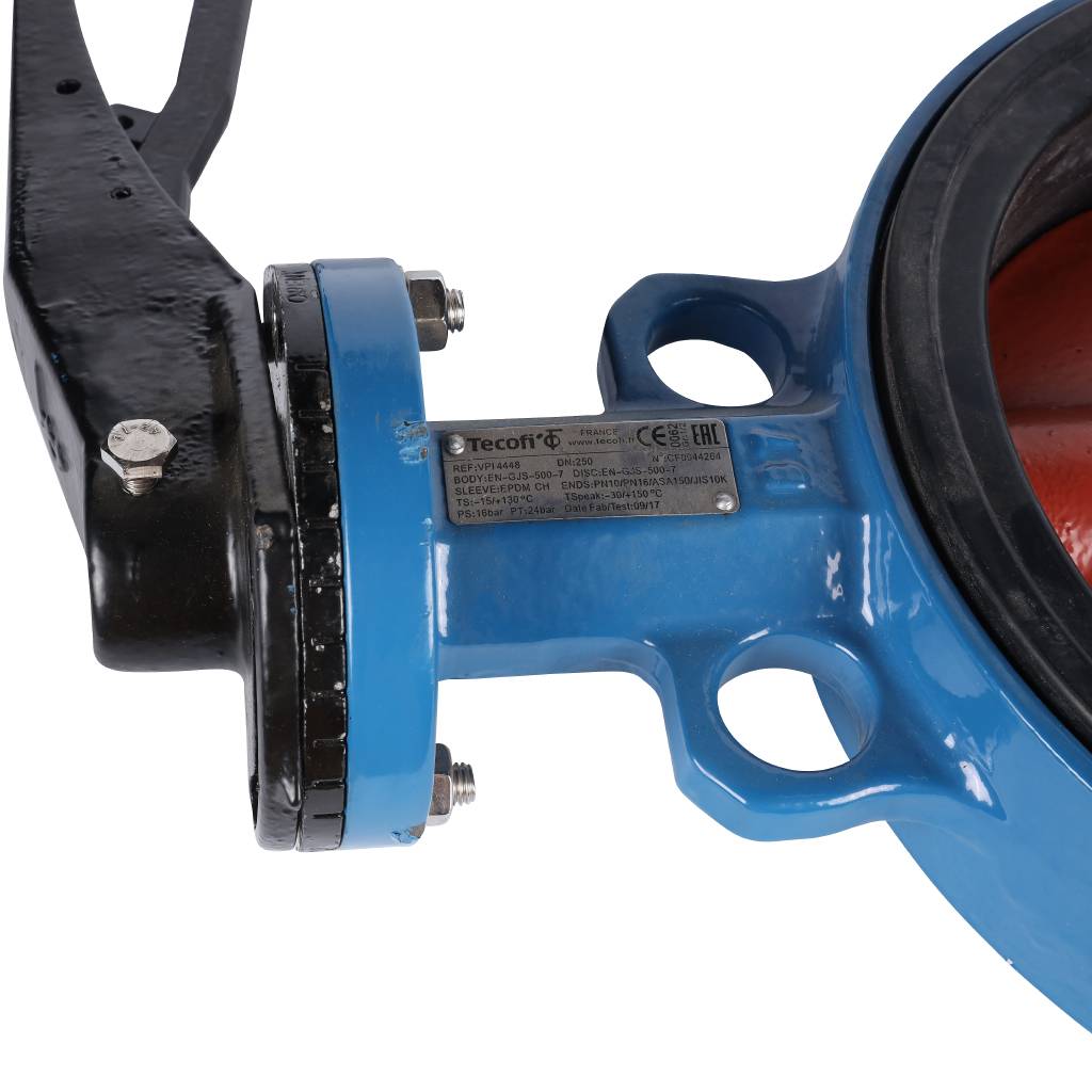 Затвор поворотно-дисковый Tecofi VPI4448 DN 250 PN 16 межфланцевый с ручкой из чугуна EPDM