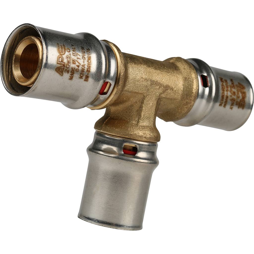 Тройник STOUT равнопроходный 20х20х20 для металлопластиковых труб прессовой, SFP-0006-202020