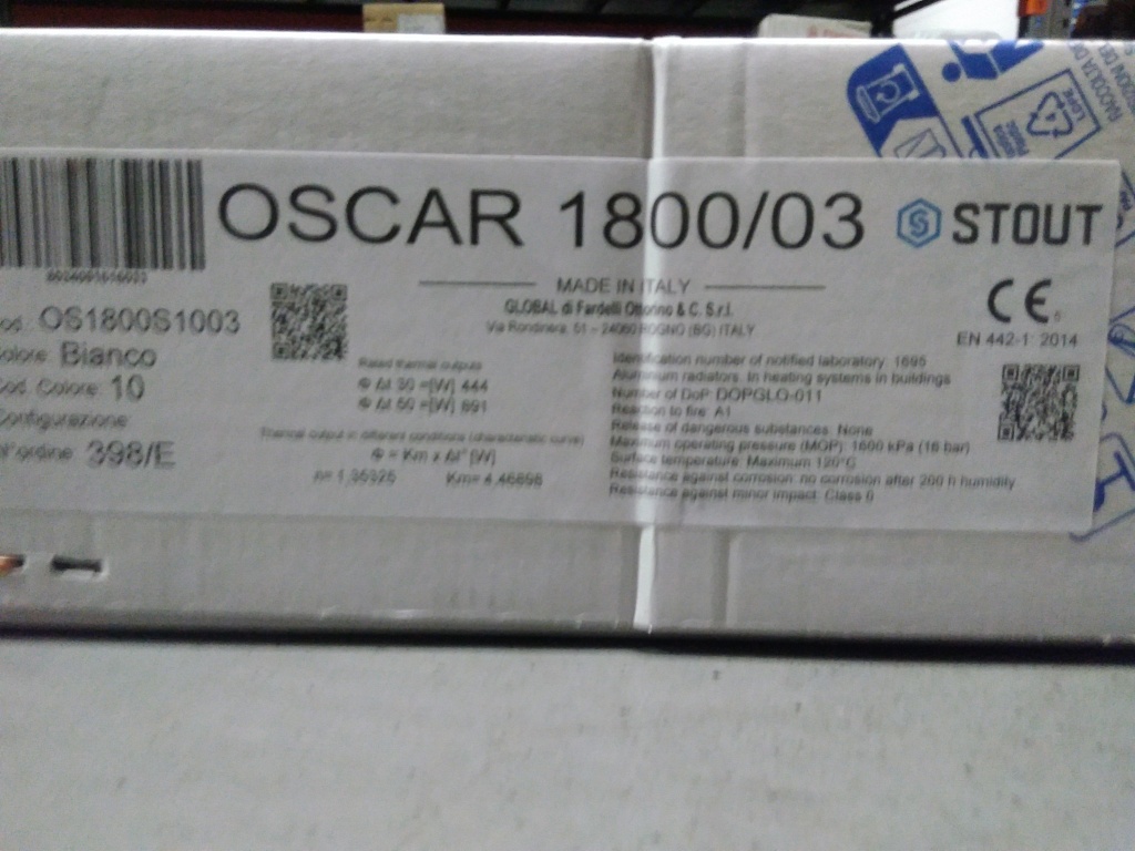 Уцененный товар (нарушена упаковка): Радиатор алюминиевый STOUT Oscar 1800 3 секции боковое подключение (белый ), SRA-0110-180003