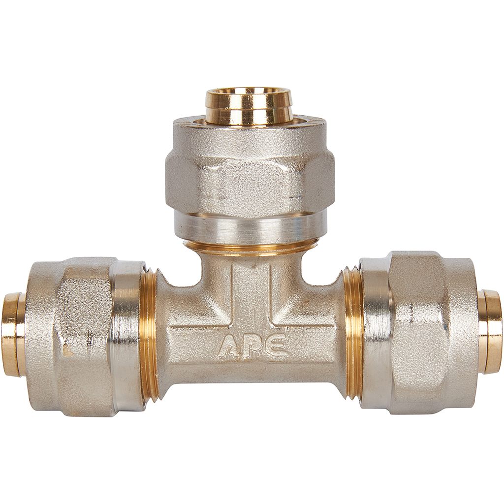 Тройник STOUT равнопроходный 20х20х20 для металлопластиковых труб винтовой, SFS-0009-000020