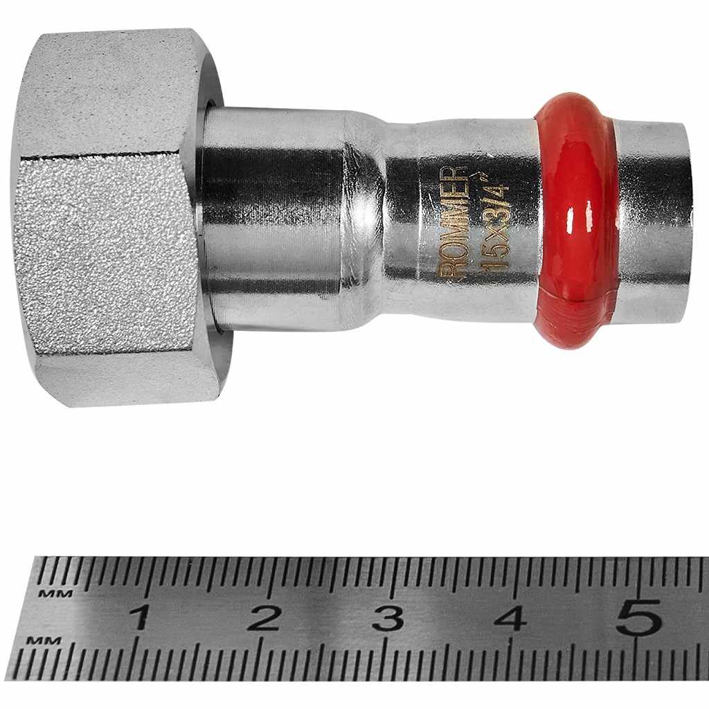 Переходник ROMMER с накидной гайкой ВПр-ВР, 15х3/4, из нержавеющей стали прессовой, RSS-1026-001534