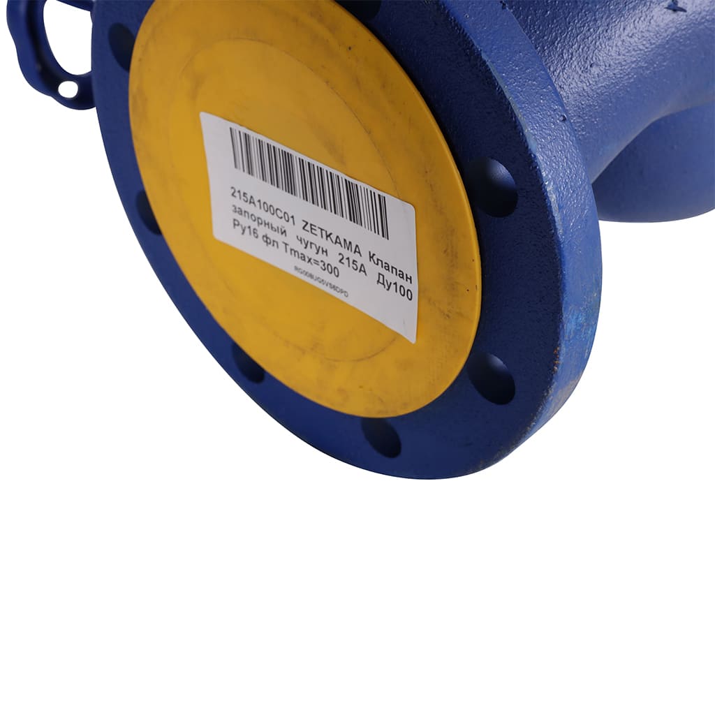 Клапан запорный ZETKAMA 215A Ду100 Ру16 фланцевый из чугуна, 215A100C01