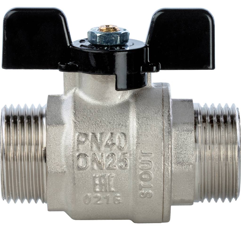 Кран шаровой STOUT полнопроходной, НР/НР, ручка бабочка 1, SVB-0006-000025