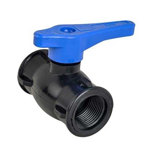 Кран шаровой компрессионный, полипропилен внутренняя/внутренняя резьба 3/4х3/4, для полиэтиленовых труб, РТП