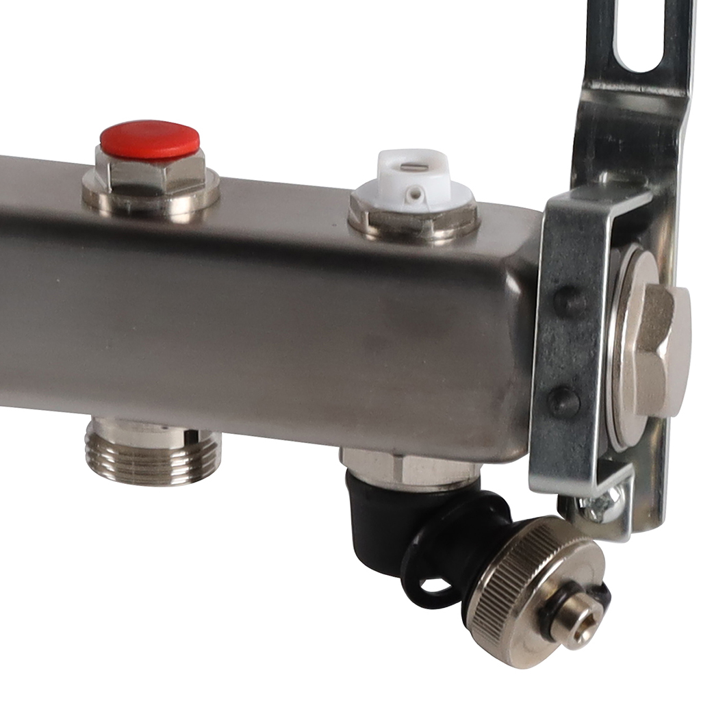 Коллектор из нержавеющей стали без расходомеров ROMMER, с клапаном вып. воздуха и сливом 12 выходов