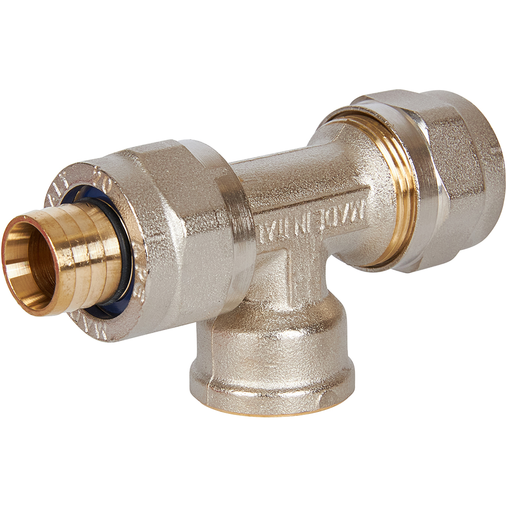 Тройник-переходник STOUT с внутренней резьбой 1/2 х20 для металлопластиковых труб винтовой, SFS-0012-001220