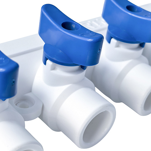 Коллектор с шаровым краном универсальный PPR 40х20/5, бел, RTP