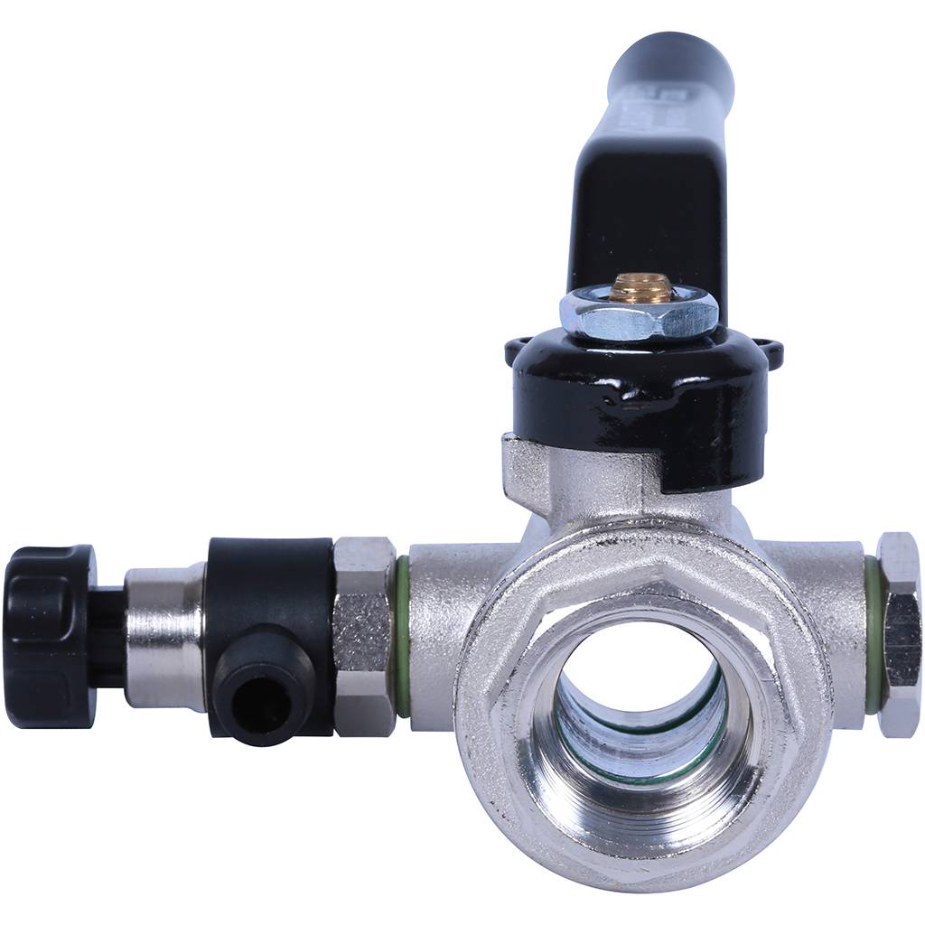 Кран шаровой BUGATTI Oregon с дренажем и воздухоотводчиком, (ручка-рычаг алюминий) внут-внут резьба 1/2