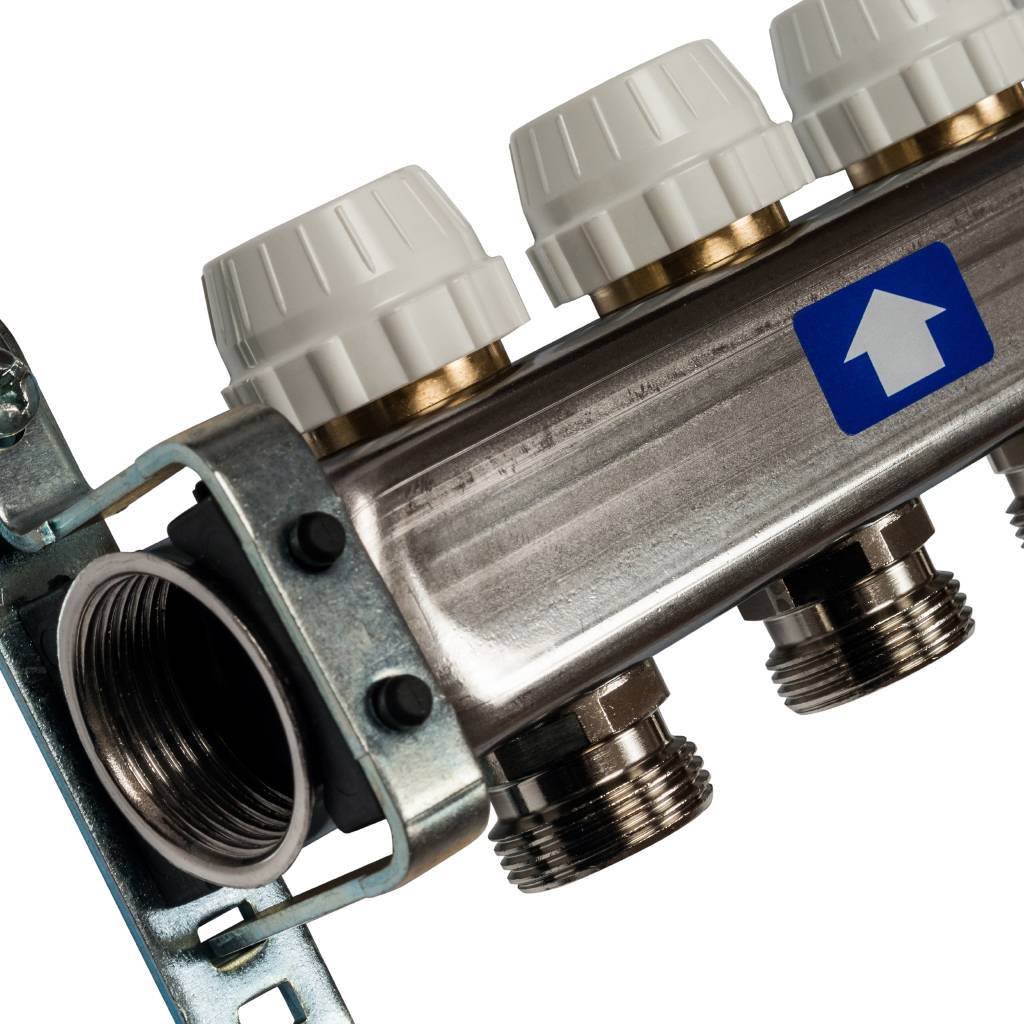 Коллектор из нержавеющей стали без расходомеров, с клапаном вып. воздуха и сливом STOUT 9 выходов, SMS-0932-000009