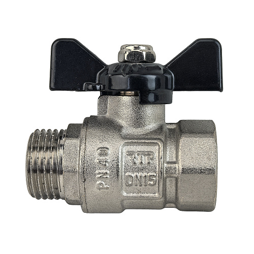 Кран шаровой ГОСТ ручка бабочка, латунь, внутренняя/наружная резьба 1,PN40 никель, RTP