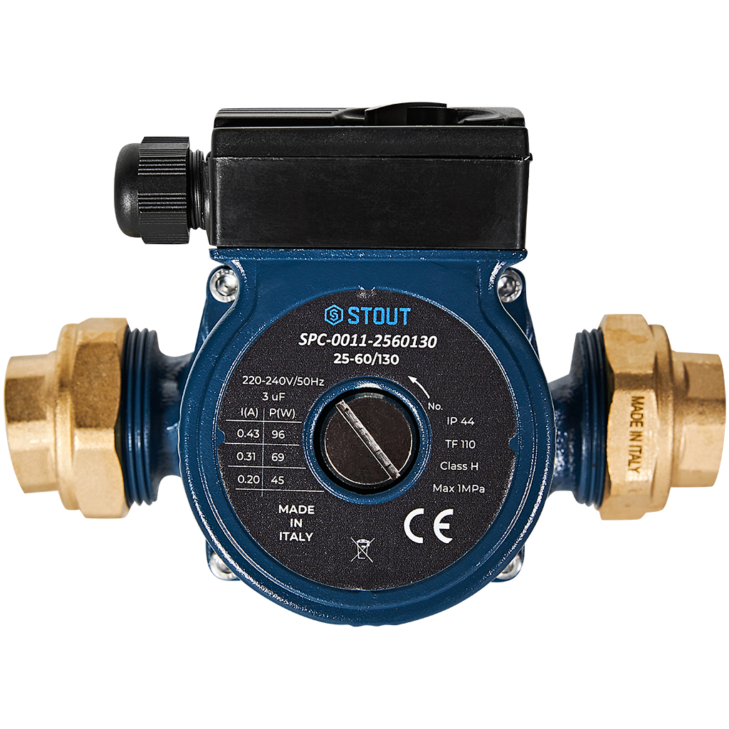 Циркуляционный насос STOUT 25-60/130 220/240V 50Hz с латунными гайками G 1 1/2 x Rp 1