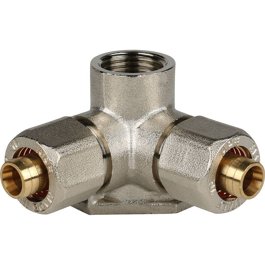 Тройник STOUT настенный с креплением для металлопластиковых труб винтовой, SFS-0014-001216