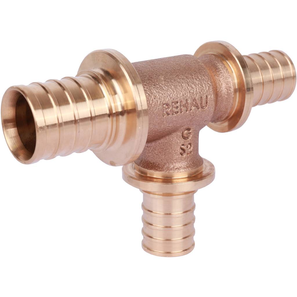 Тройник РЕХАУ RAUTITAN PLATINUM с уменьшенным боковым и торцевым проходами 32-25-25RX для труб из сшитого полиэтилена аксиальный, 13777461001