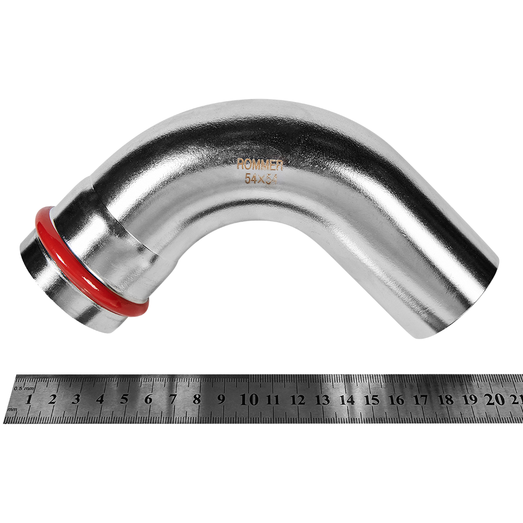 Угольник ROMMER однораструбный 90°-НПр, 54, из нержавеющей стали прессовой