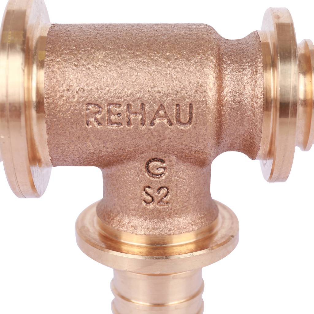 Тройник РЕХАУ RAUTITAN PLATINUM с уменьшенным боковым и торцевым проходами 32-25-25RX для труб из сшитого полиэтилена аксиальный, 13777461001