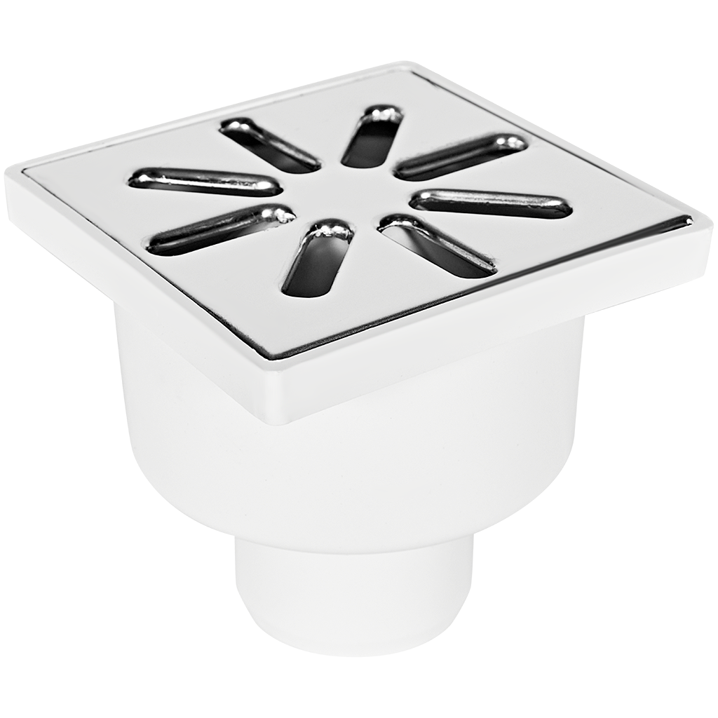 Трап нерегулируемый, прямой Sinikon металлическая решетка 100*100 (Белый) D 50