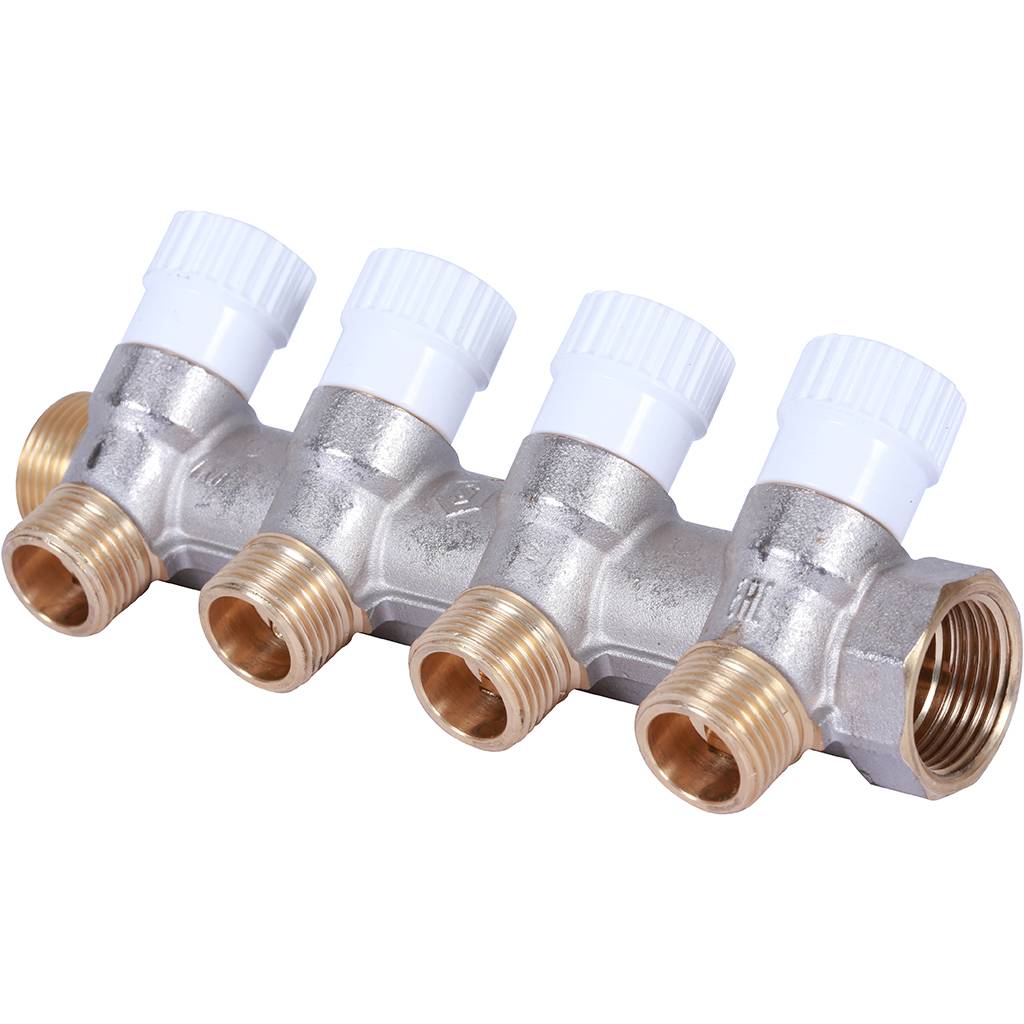 Коллектор распределительный STOUT 3/4, 4 отвода 1/2  плоское уплотнение