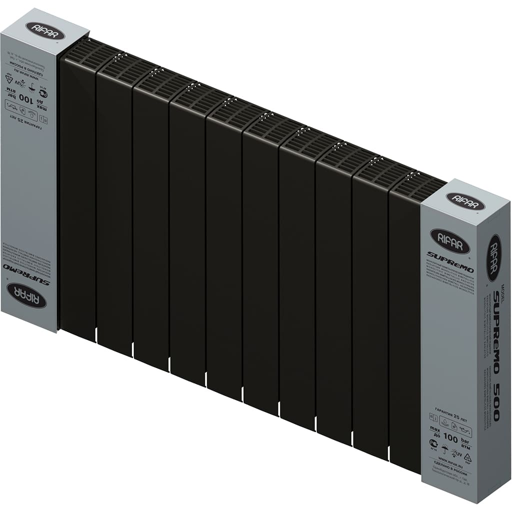 Радиатор биметаллический RIFAR SUPReMO 500 12 секций боковое подключение (Антрацит), 4RS50-12-AN