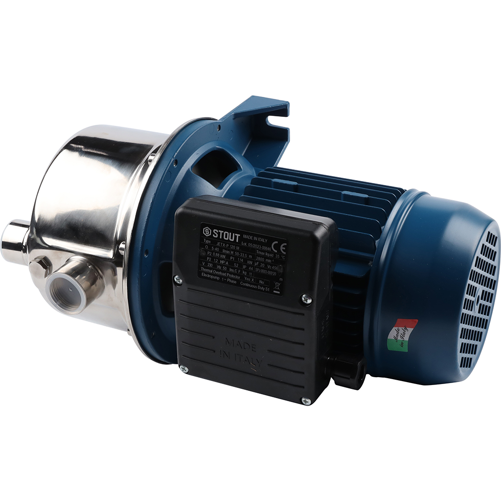 Насос поверхностный STOUT, корпус-нерж.сталь,раб.колесо-норил, Q-40л/мин, H-53,5м