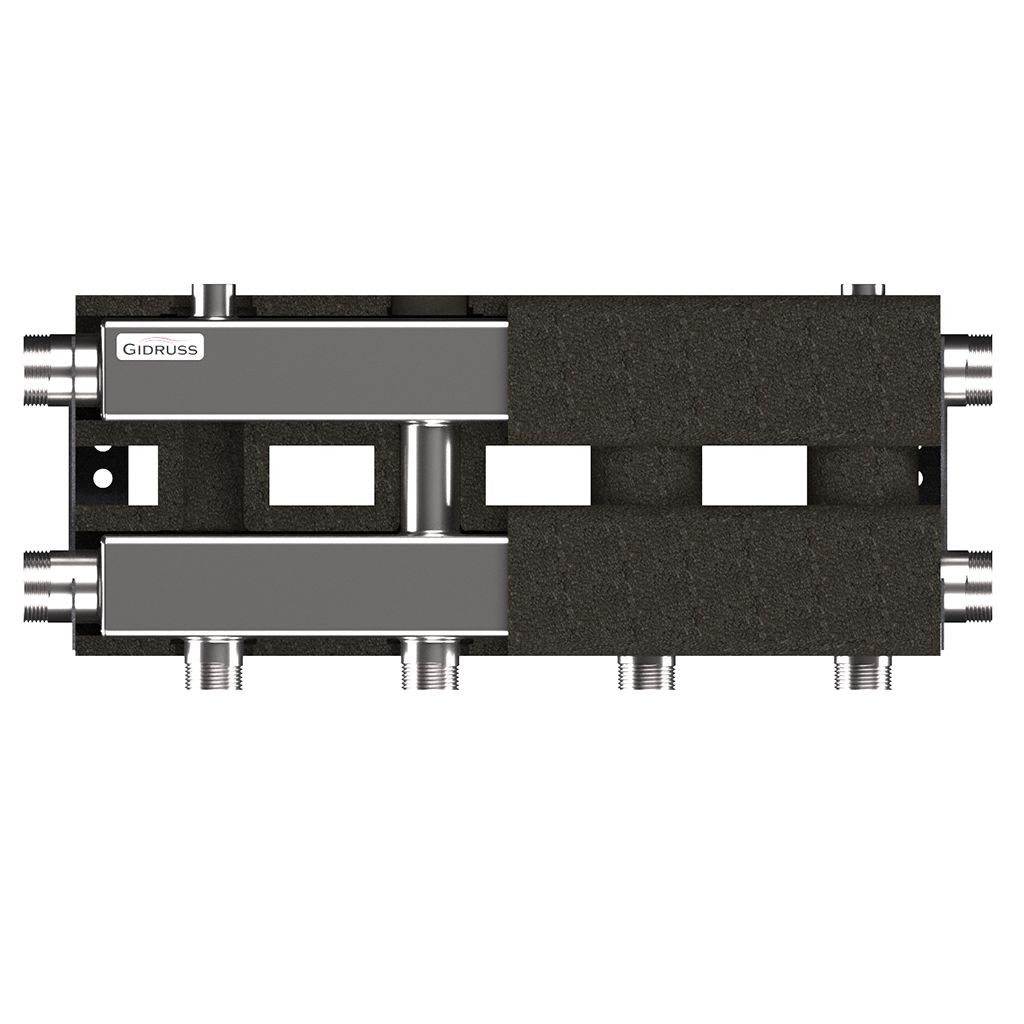 Модульный коллектор GIDRUSS MKSS-100-2.EPP (до 100 кВт, 2 магистрали G 1, 2 контура G 1, EPP-термоизоляция, 4D-кронштейны K.UMS)